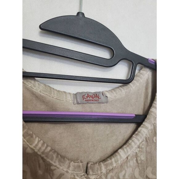 Scandal Italian Silk Lagenlook Neutral Embellished Roll Tab Sleeve Tunic Top - Picture 2 of 6